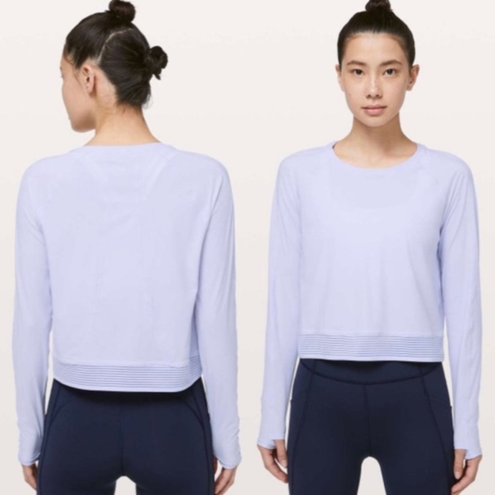 EUC LULULEMON Stripe In Stride Long Sleeve in Serene Blue 8